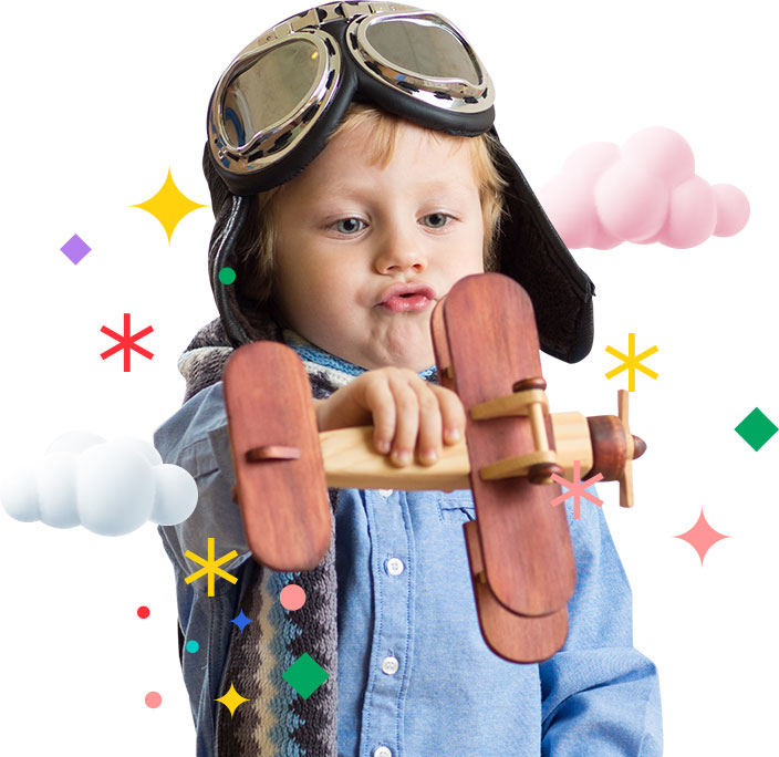 Dziecko z zabawką samolotu